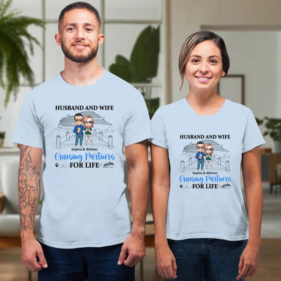 Husband And Wife Cruising Partners For Couple - Personalized Gifts For Couples - Unisex T-Shirt