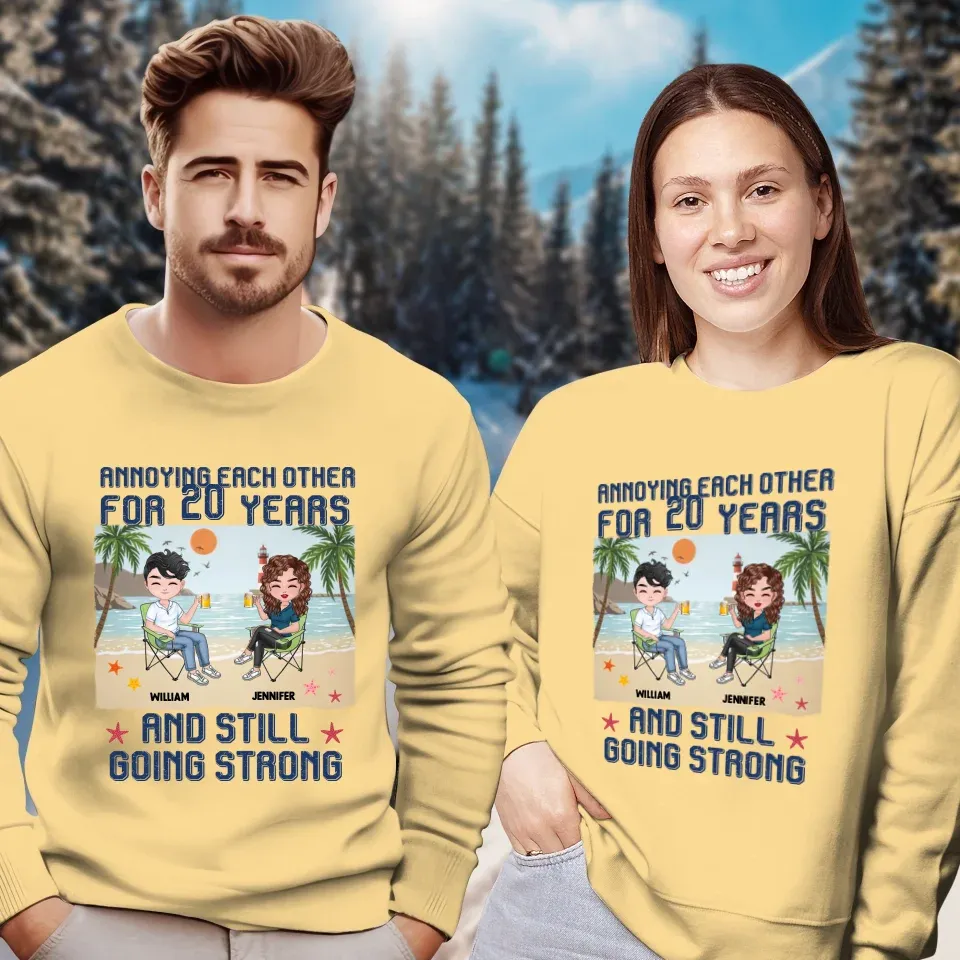 Annoying Each Other For Years With Beach Background - Personalized Gifts For Couples - Unisex Sweater