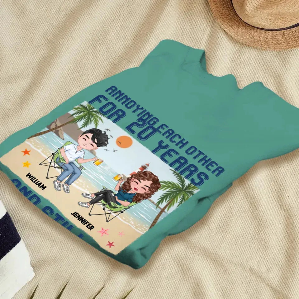 Annoying Each Other For Years With Beach Background - Personalized Gifts For Couples - Unisex Sweater