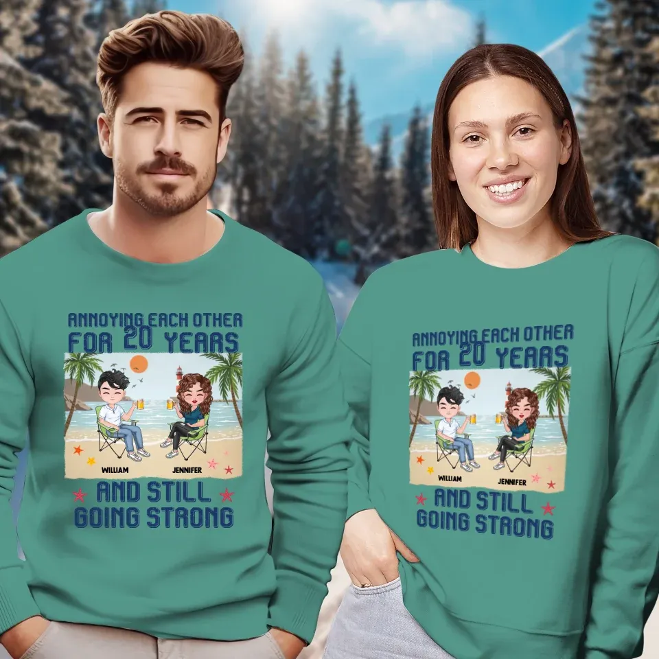 Annoying Each Other For Years With Beach Background - Personalized Gifts For Couples - Unisex Sweater