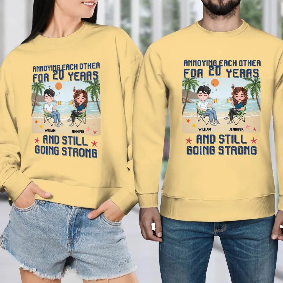 Annoying Each Other For Years With Beach Background - Personalized Gifts For Couples - Unisex Sweater