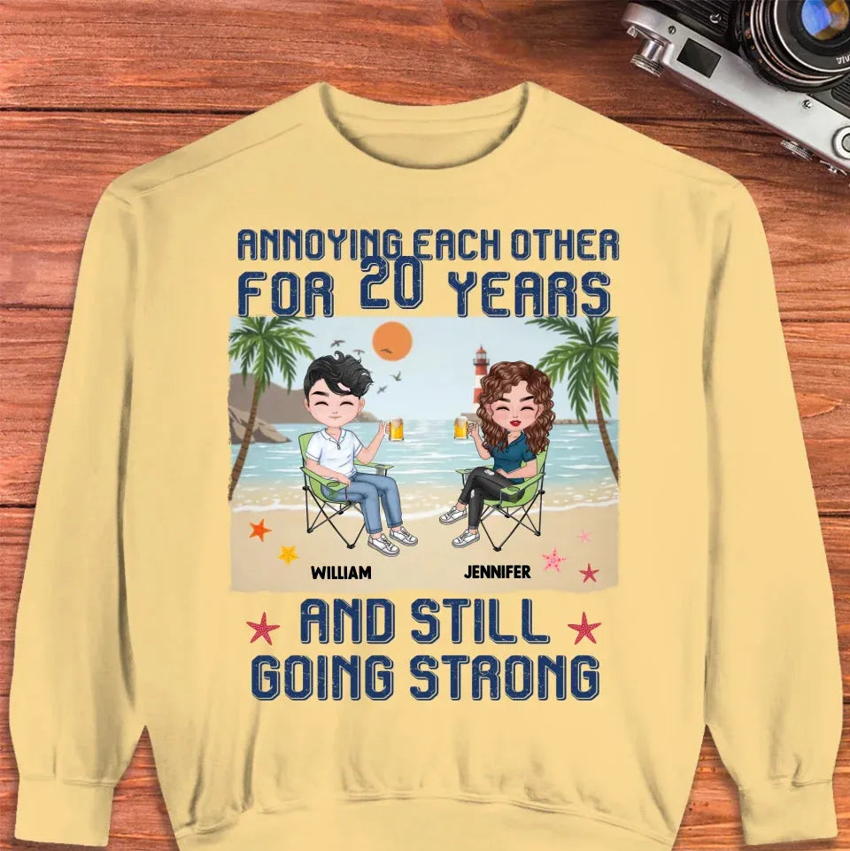 Annoying Each Other For Years With Beach Background - Personalized Gifts For Couples - Unisex Sweater