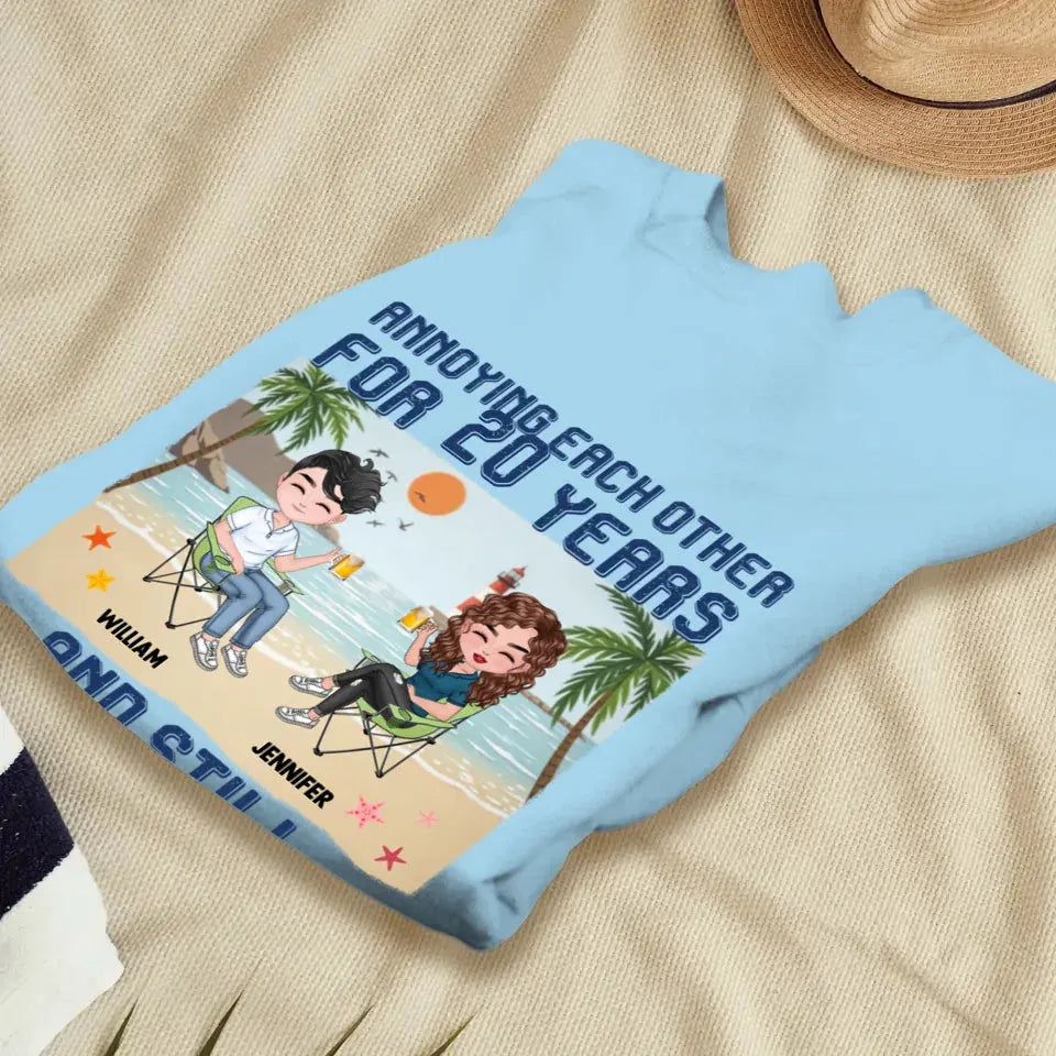 Annoying Each Other For Years With Beach Background - Personalized Gifts For Couples - Unisex Sweater