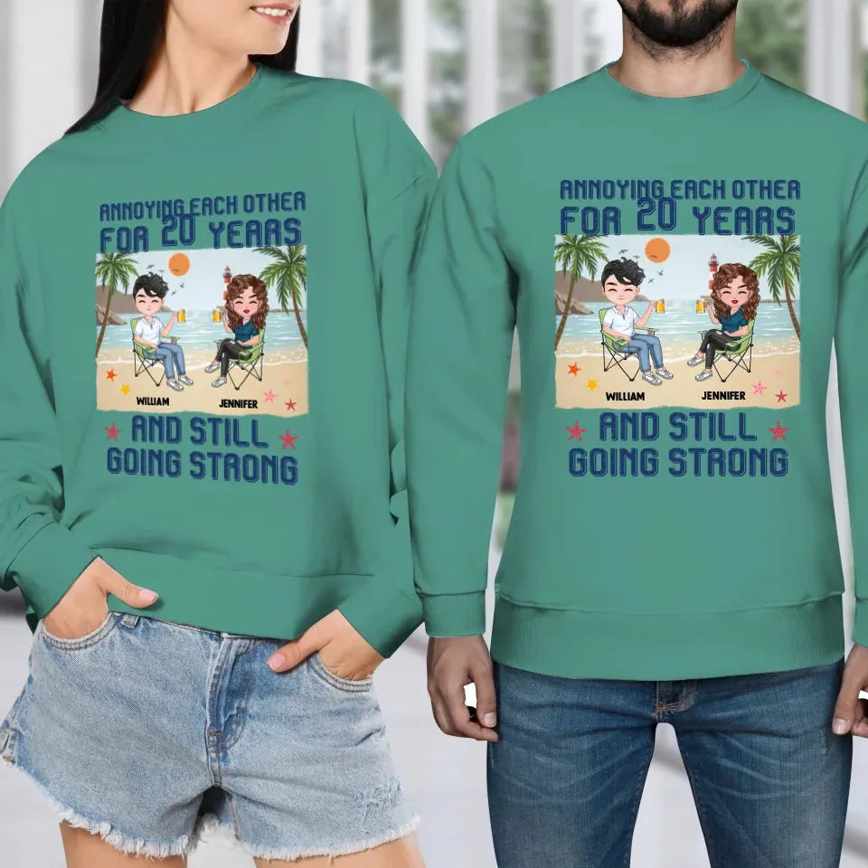 Annoying Each Other For Years With Beach Background - Personalized Gifts For Couples - Unisex Sweater