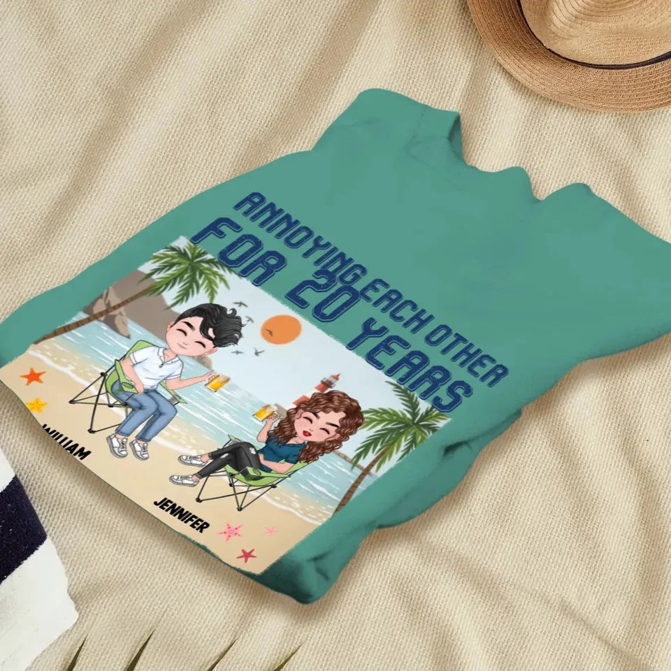 Annoying Each Other For Years With Beach Background - Personalized Gifts For Couples - Unisex Sweater