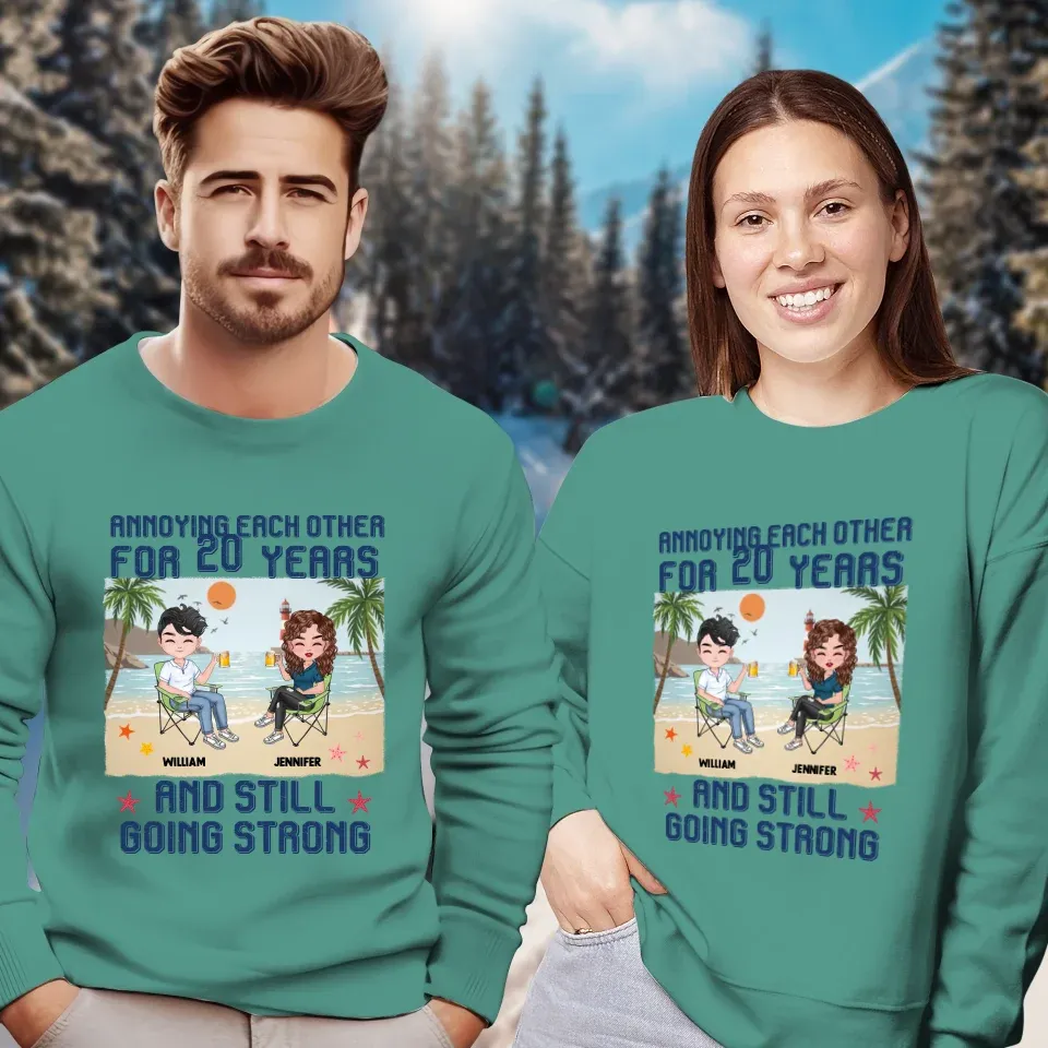 Annoying Each Other For Years With Beach Background - Personalized Gifts For Couples - Unisex Sweater