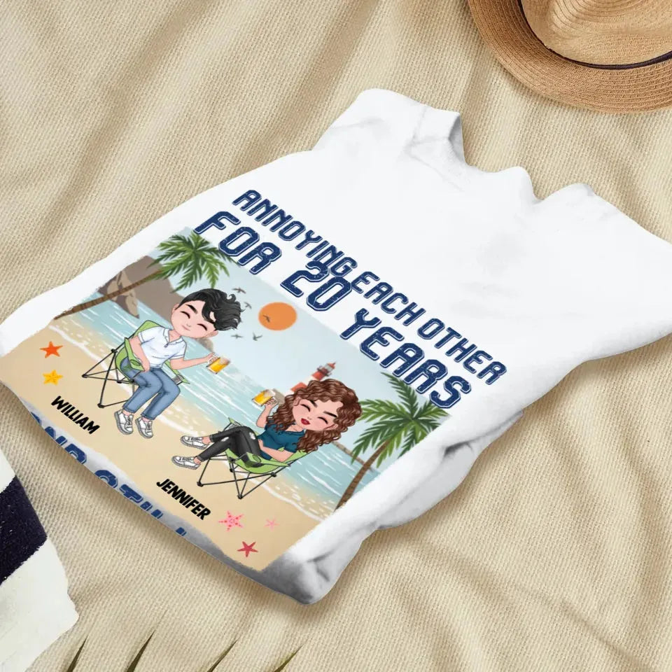 Annoying Each Other For Years With Beach Background - Personalized Gifts For Couples - Unisex Sweater