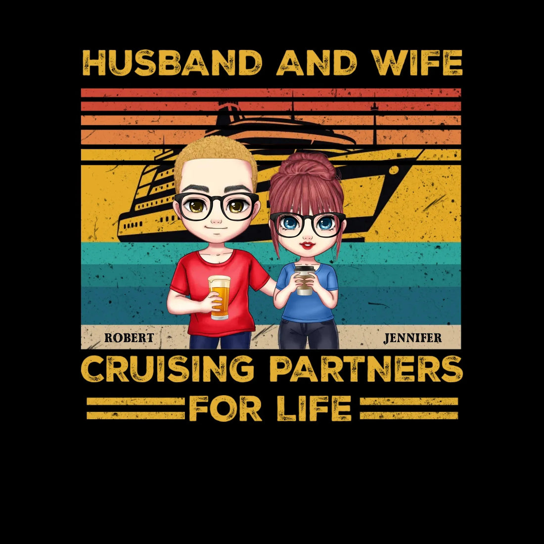 Husband And Wife Cruising Partners Vintage Vibe - Personalized Gifts For Couples - Unisex T-Shirt