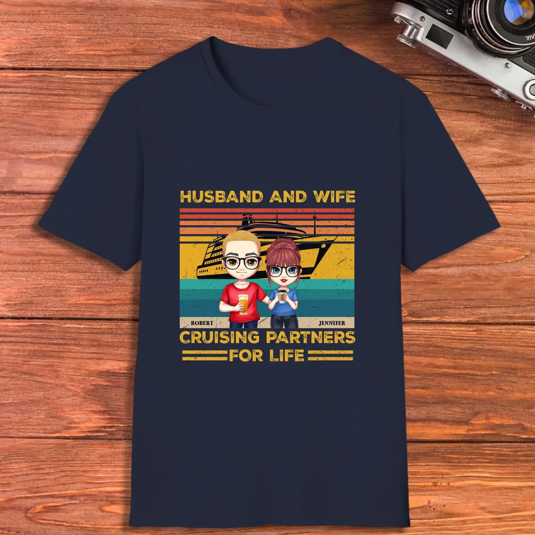 Husband And Wife Cruising Partners Vintage Vibe - Personalized Gifts For Couples - Unisex T-Shirt