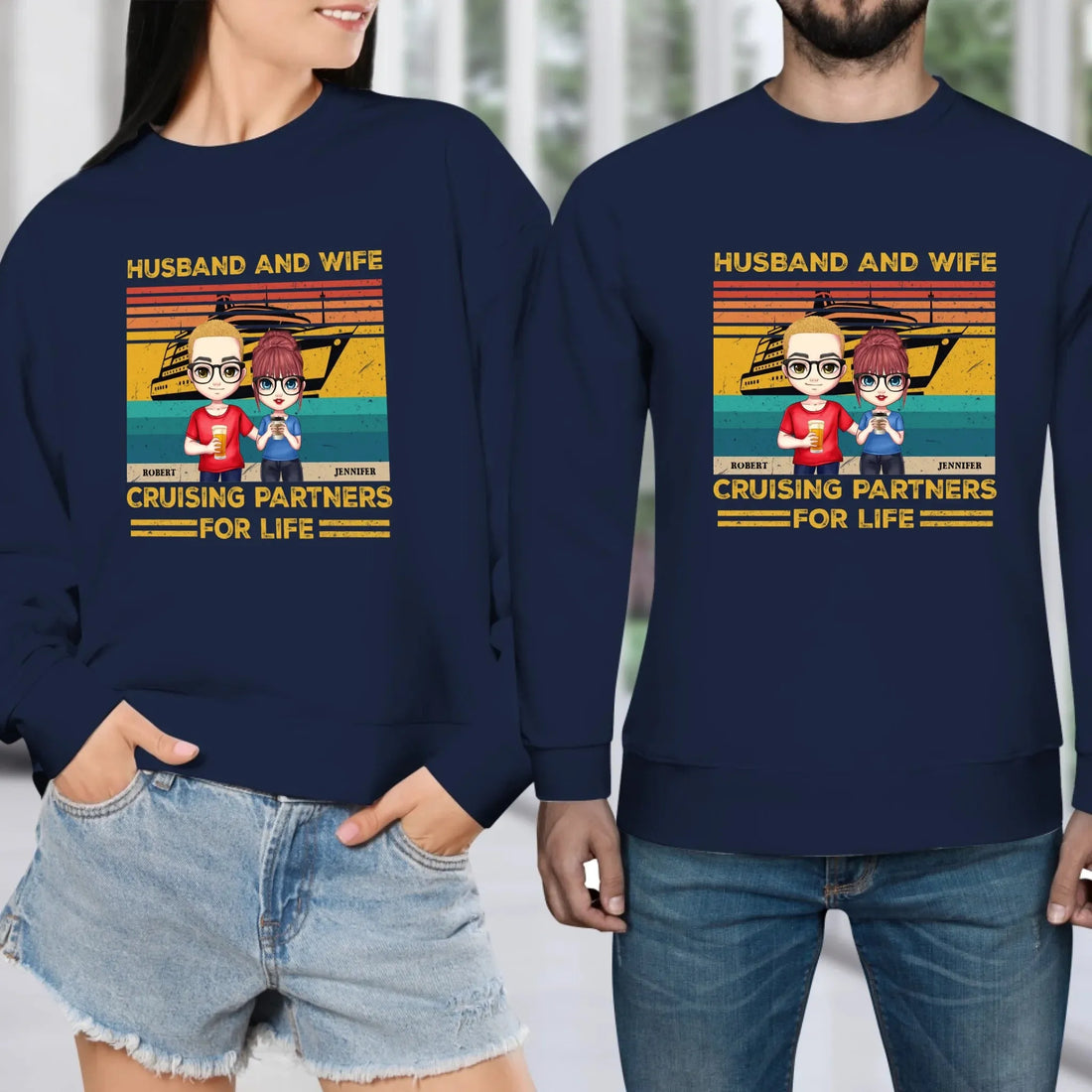 Husband And Wife Cruising Partners Vintage Vibe - Personalized Gifts For Couples - Unisex Sweater