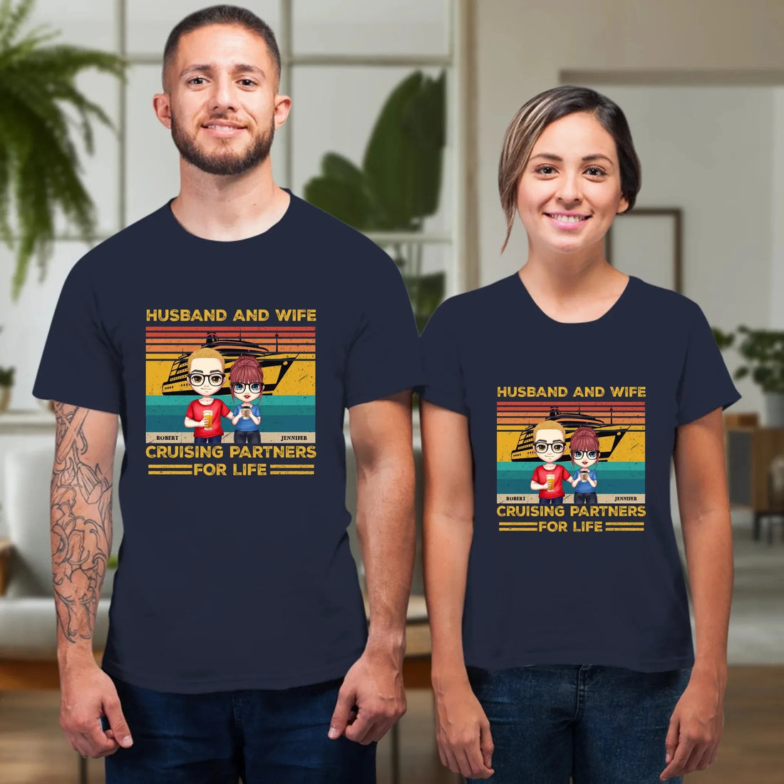 Husband And Wife Cruising Partners Vintage Vibe - Personalized Gifts For Couples - Unisex T-Shirt