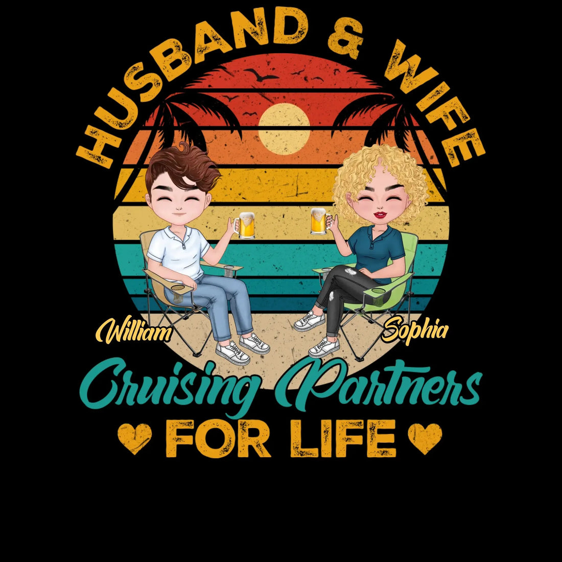 Camping Partners For Life Retro Design - Personalized Gifts For Couples - Unisex T-Shirt