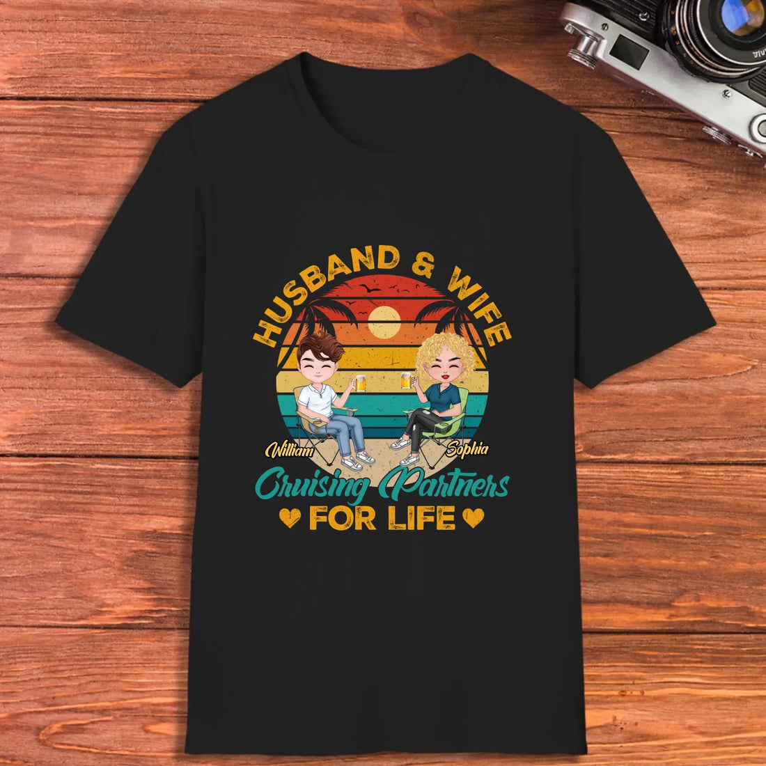 Camping Partners For Life Retro Design - Personalized Gifts For Couples - Unisex T-Shirt