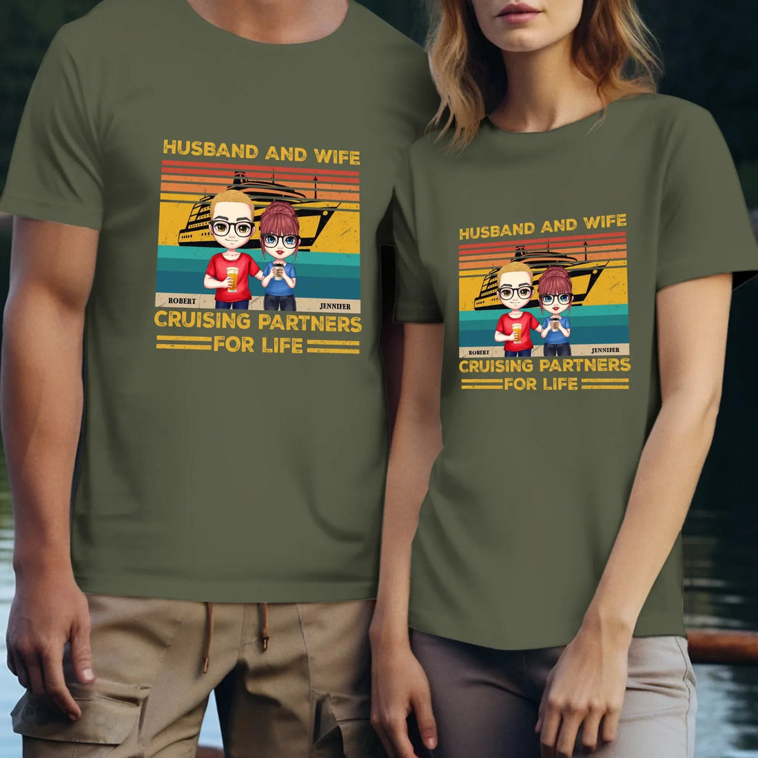 Husband And Wife Cruising Partners Vintage Vibe - Personalized Gifts For Couples - Unisex T-Shirt