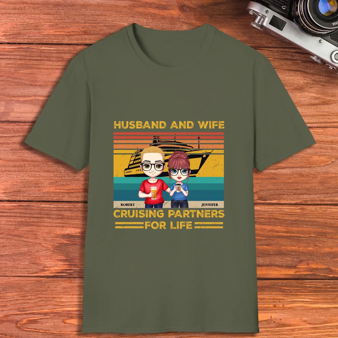 Husband And Wife Cruising Partners Vintage Vibe - Personalized Gifts For Couples - Unisex T-Shirt