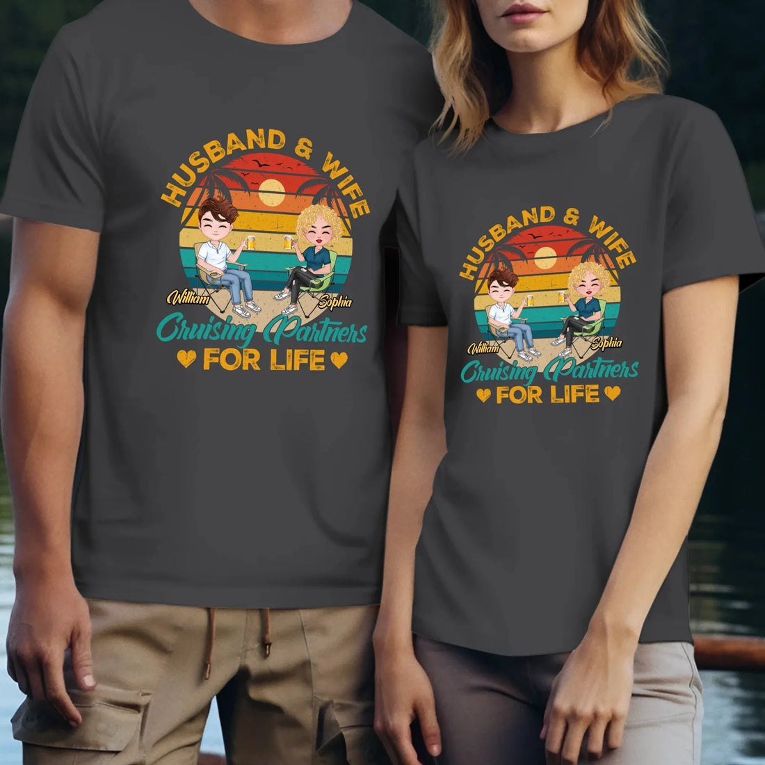 Camping Partners For Life Retro Design - Personalized Gifts For Couples - Unisex T-Shirt