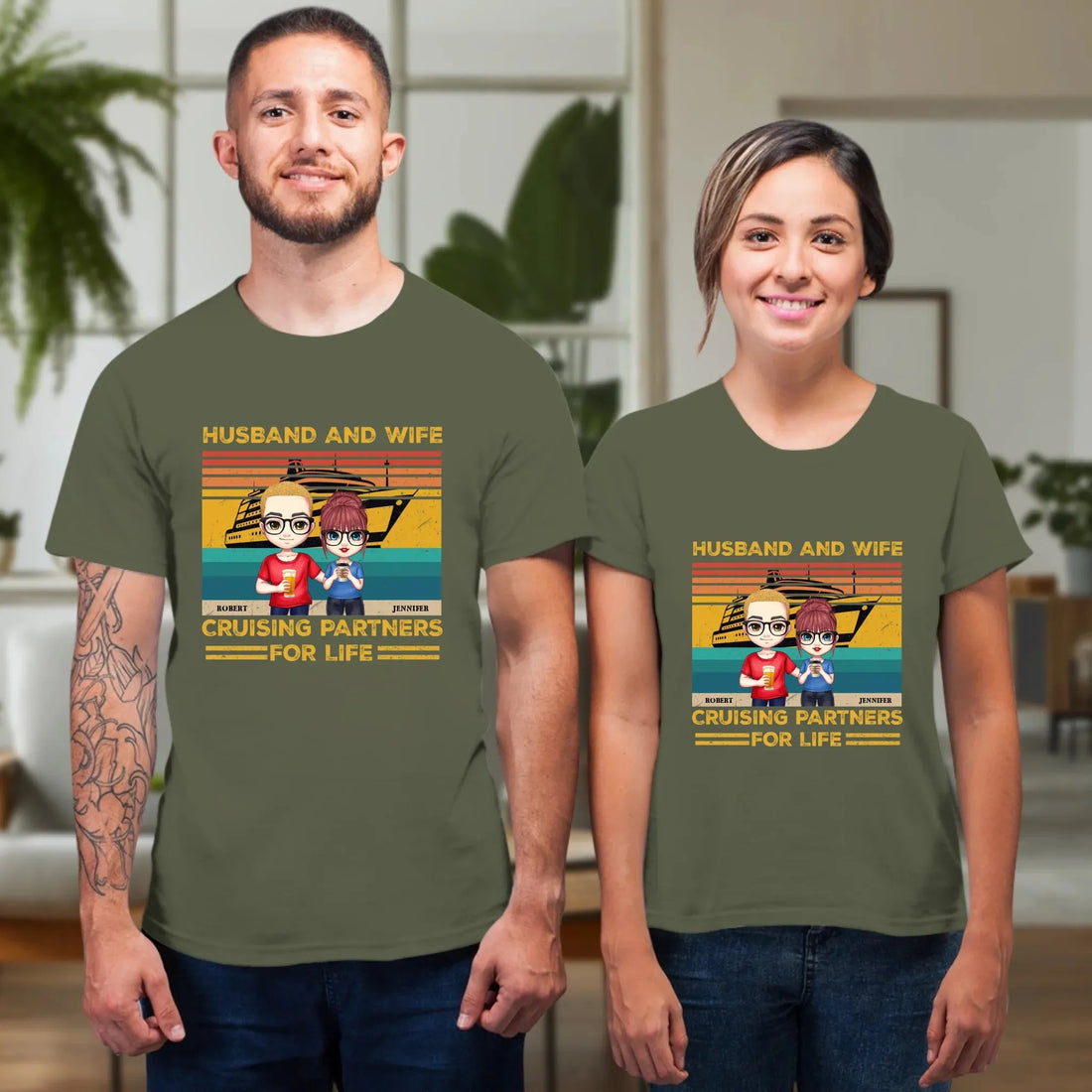 Husband And Wife Cruising Partners Vintage Vibe - Personalized Gifts For Couples - Unisex T-Shirt