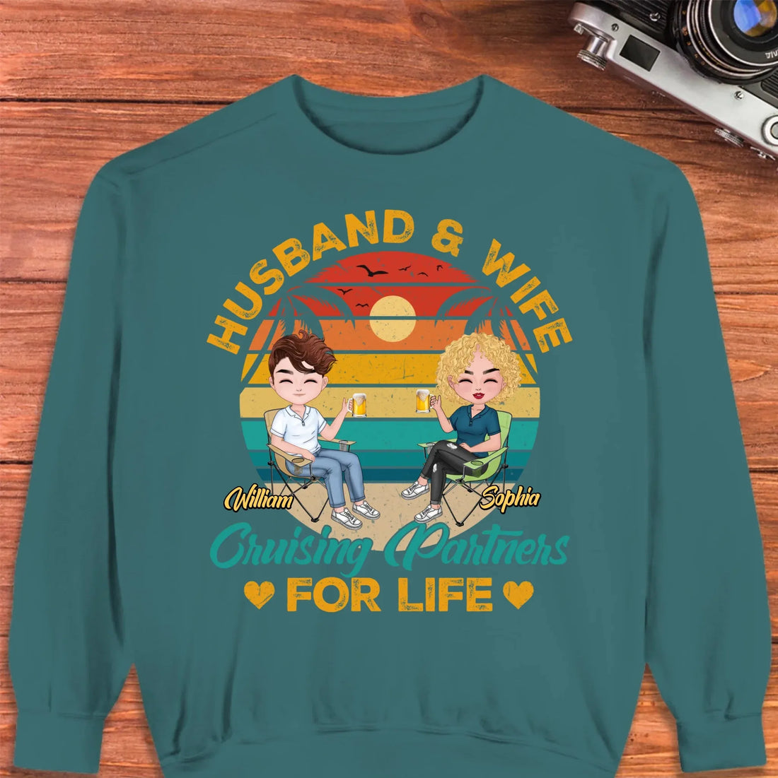 Camping Partners For Life Retro Design - Personalized Gifts For Couples - Unisex Sweater