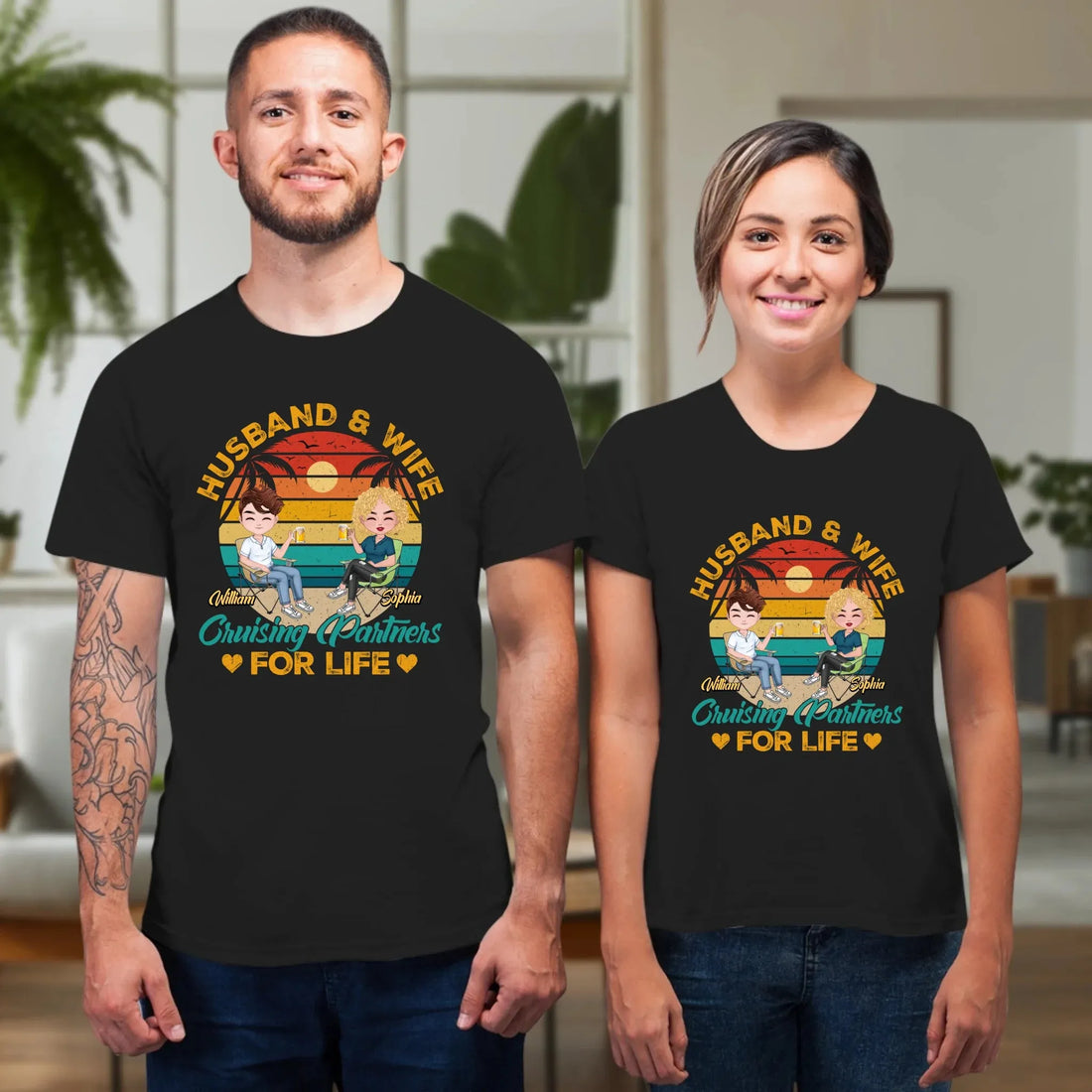 Camping Partners For Life Retro Design - Personalized Gifts For Couples - Unisex T-Shirt