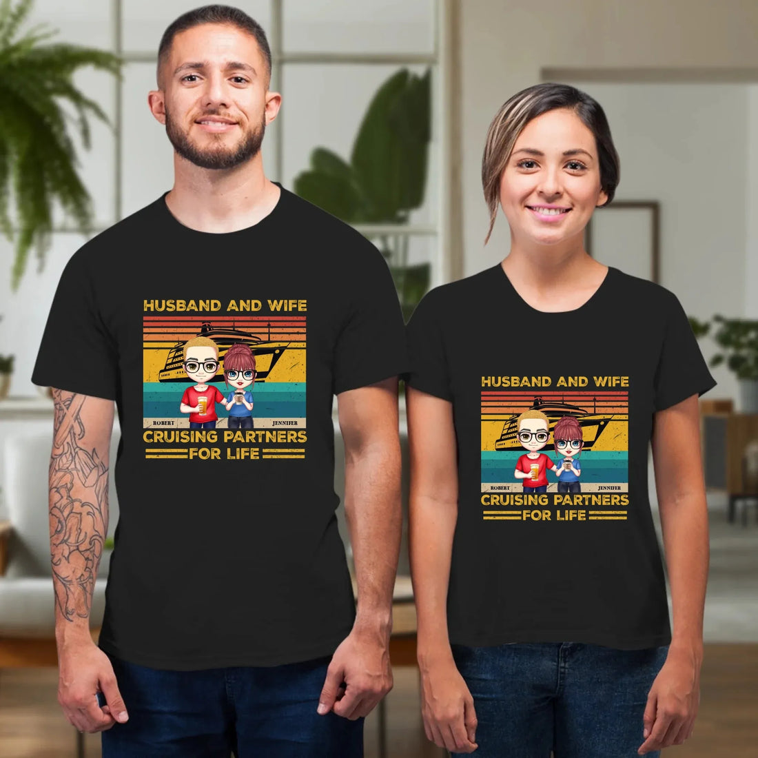 Husband And Wife Cruising Partners Vintage Vibe - Personalized Gifts For Couples - Unisex T-Shirt