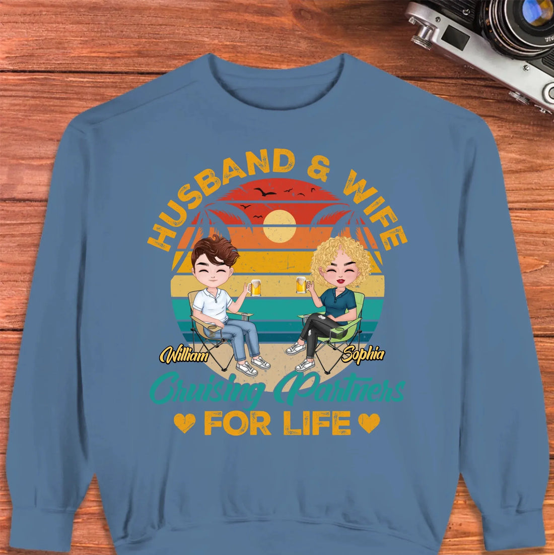 Camping Partners For Life Retro Design - Personalized Gifts For Couples - Unisex Sweater