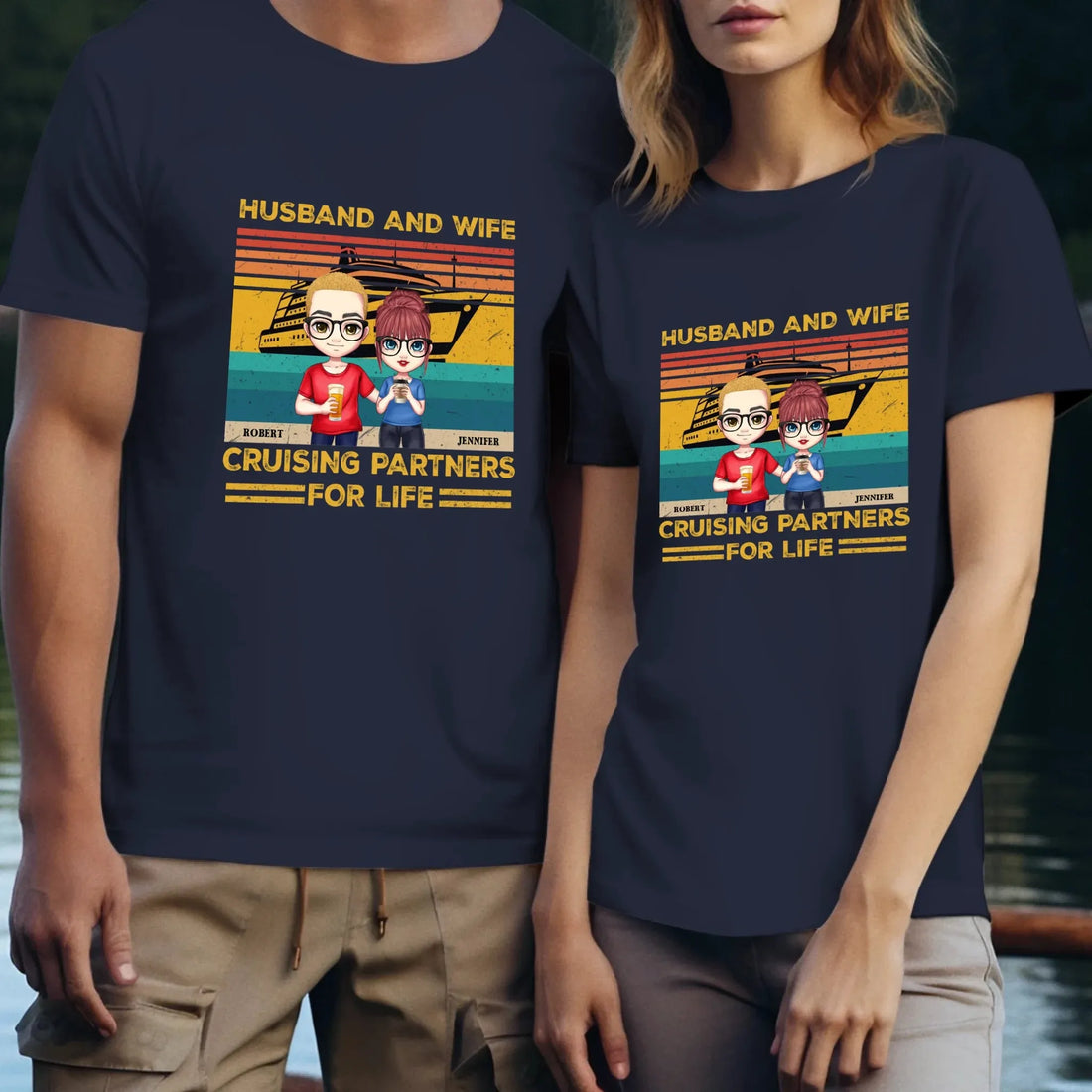 Husband And Wife Cruising Partners Vintage Vibe - Personalized Gifts For Couples - Unisex T-Shirt