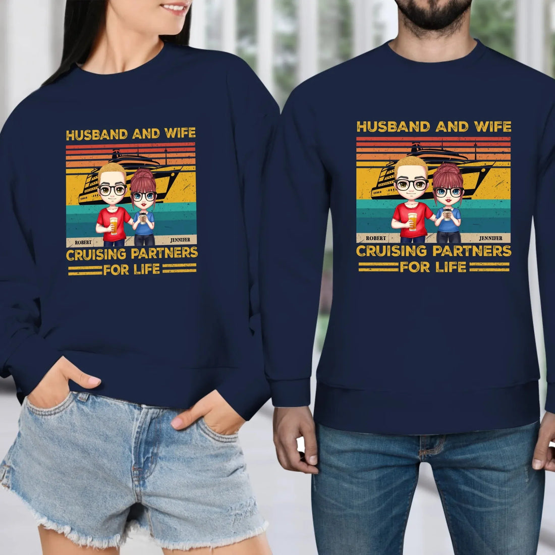 Husband And Wife Cruising Partners Vintage Vibe - Personalized Gifts For Couples - Unisex Sweater