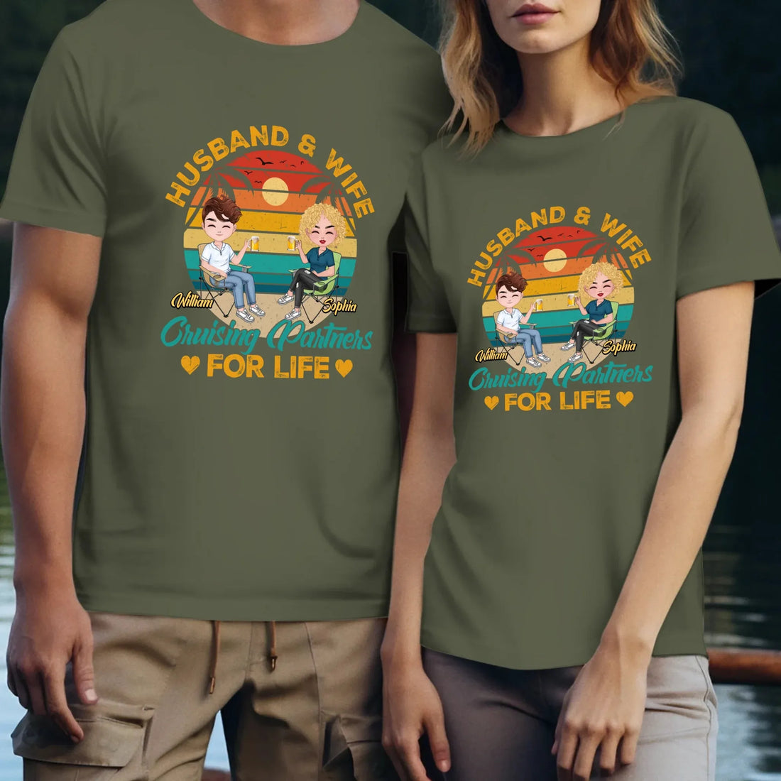 Camping Partners For Life Retro Design - Personalized Gifts For Couples - Unisex T-Shirt