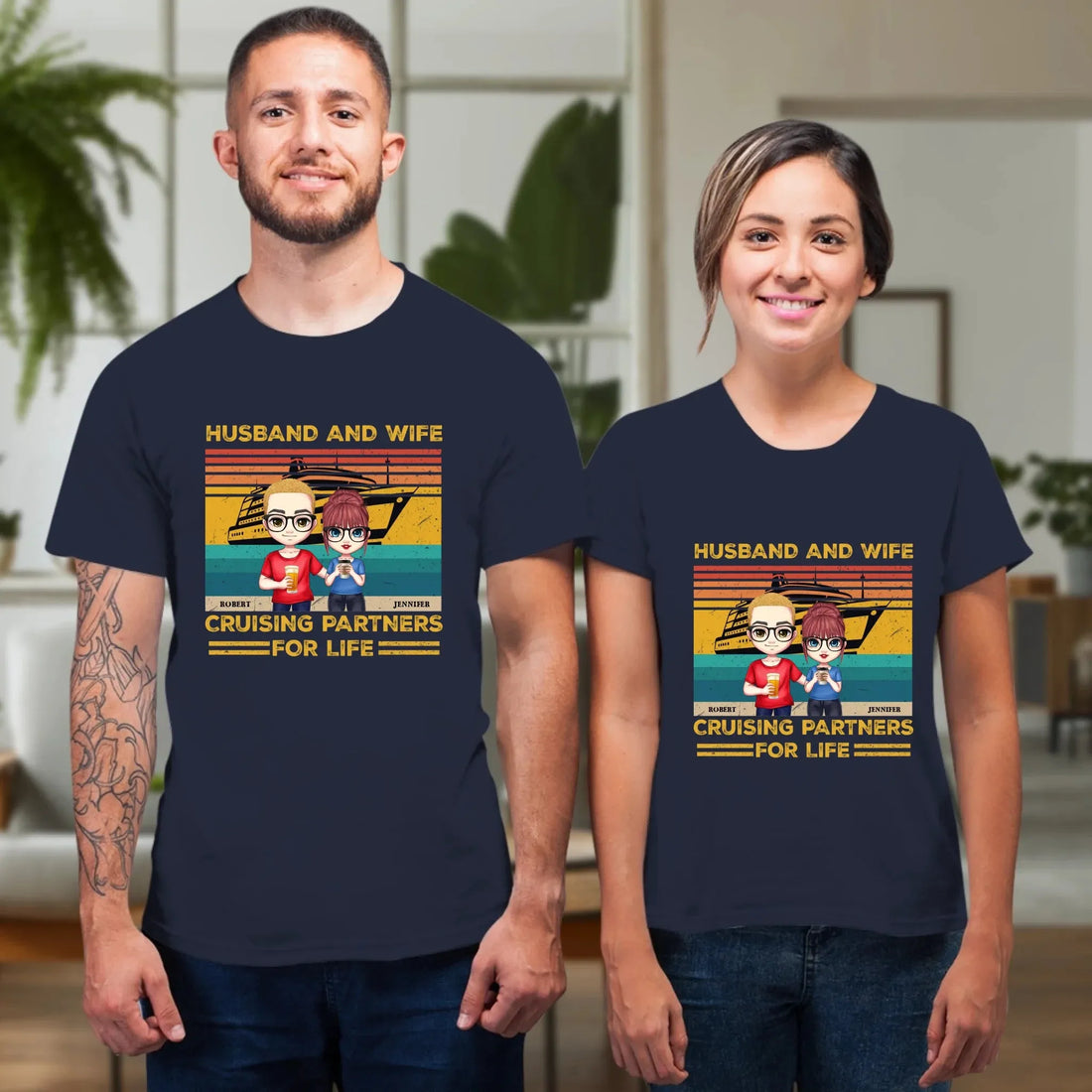 Husband And Wife Cruising Partners Vintage Vibe - Personalized Gifts For Couples - Unisex T-Shirt