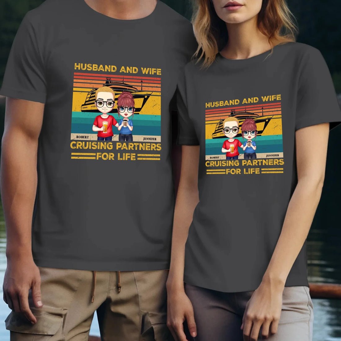 Husband And Wife Cruising Partners Vintage Vibe - Personalized Gifts For Couples - Unisex T-Shirt