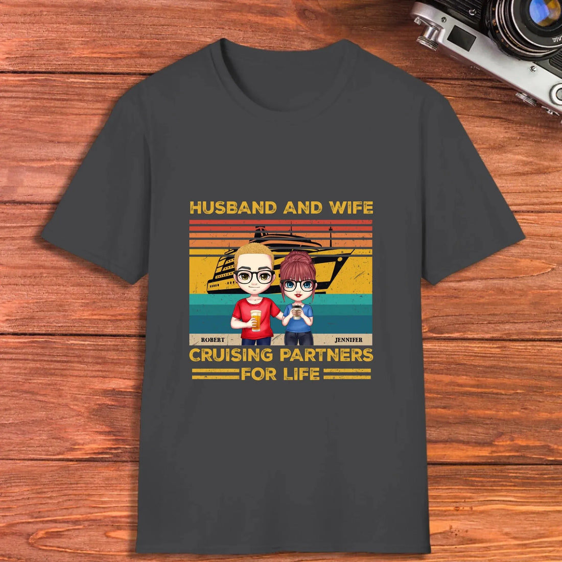 Husband And Wife Cruising Partners Vintage Vibe - Personalized Gifts For Couples - Unisex T-Shirt