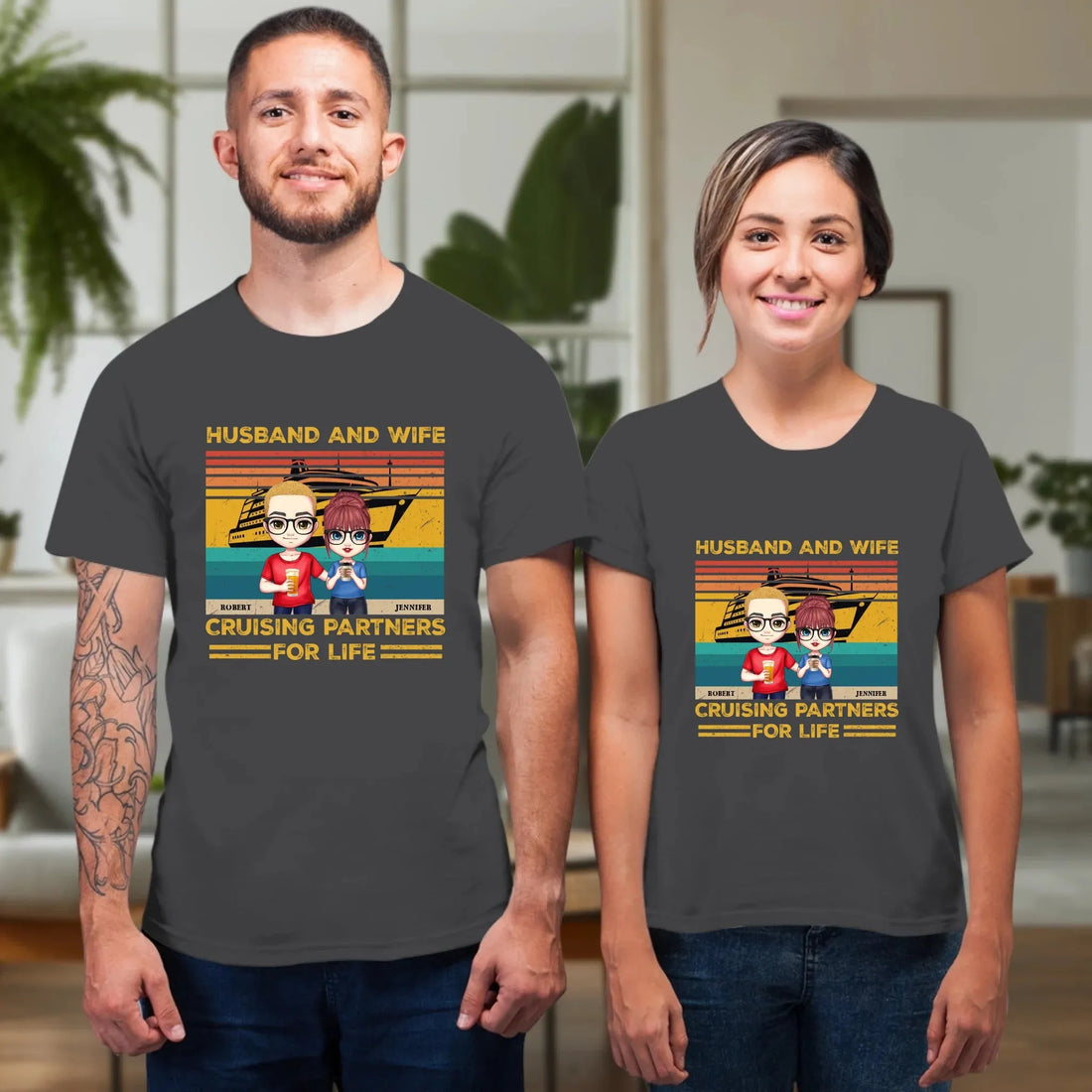 Husband And Wife Cruising Partners Vintage Vibe - Personalized Gifts For Couples - Unisex T-Shirt