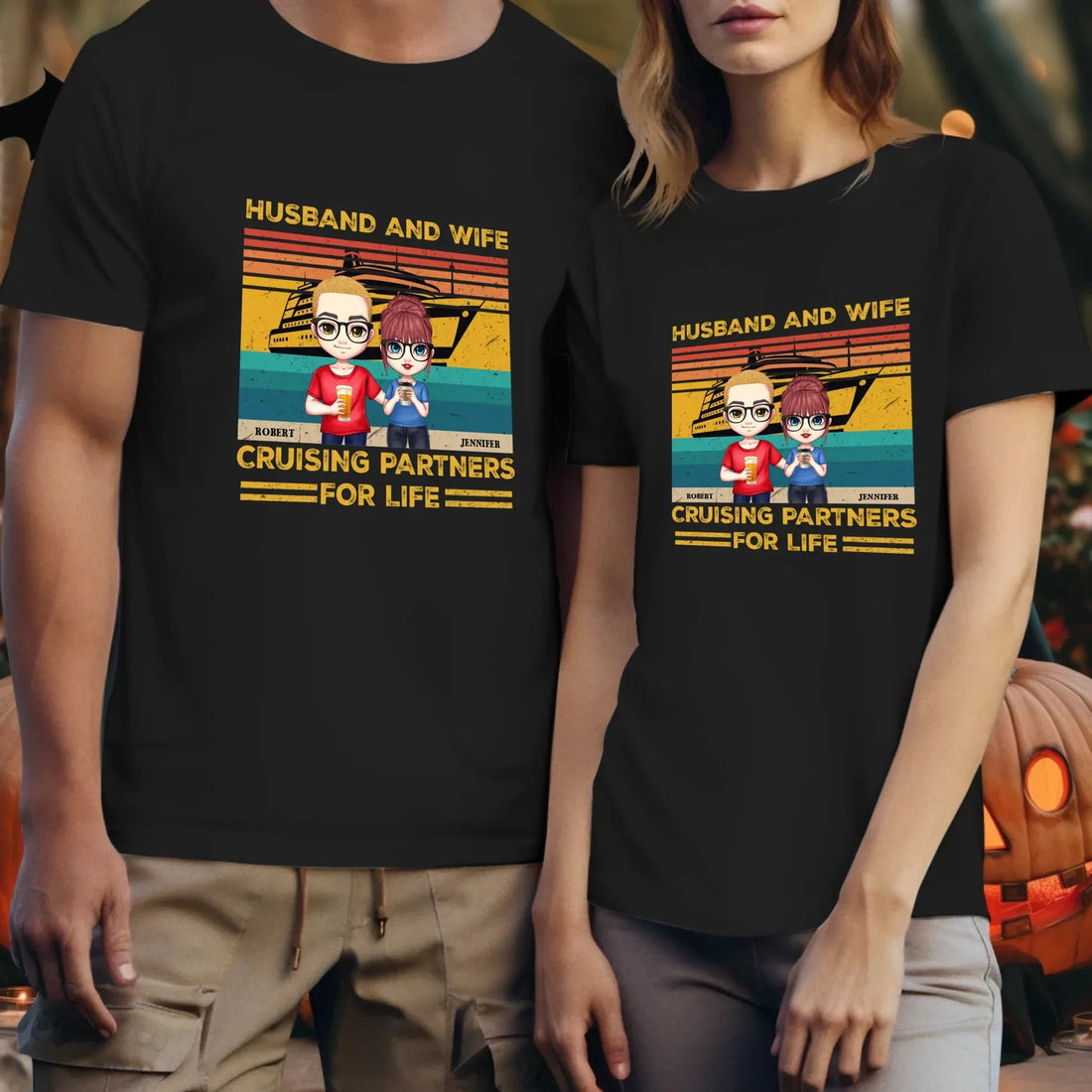 Husband And Wife Cruising Partners Vintage Vibe - Personalized Gifts For Couples - Unisex T-Shirt