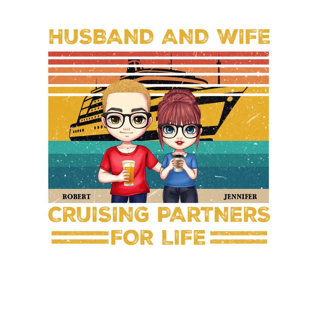 Husband And Wife Cruising Partners Vintage Vibe - Personalized Gifts For Couples - Unisex T-Shirt