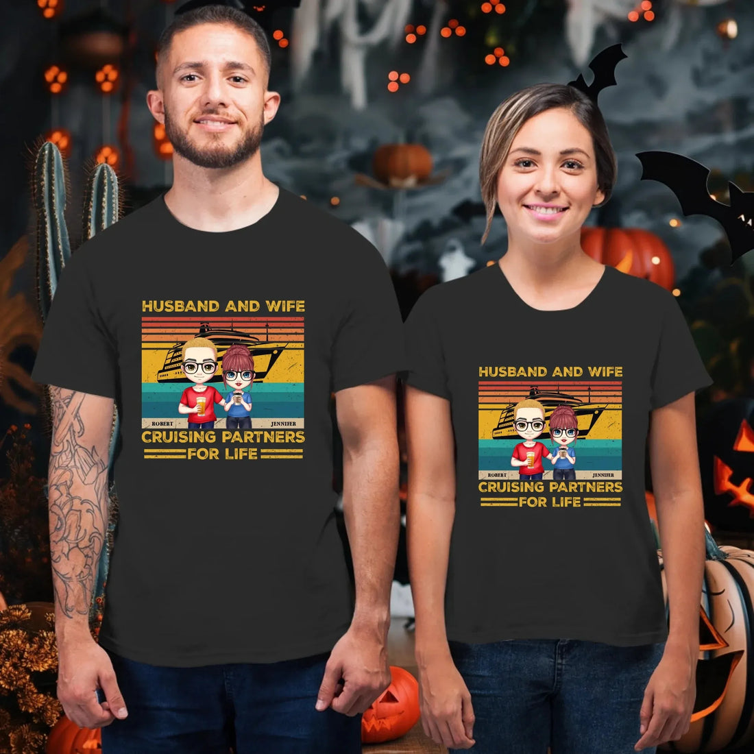 Husband And Wife Cruising Partners Vintage Vibe - Personalized Gifts For Couples - Unisex T-Shirt