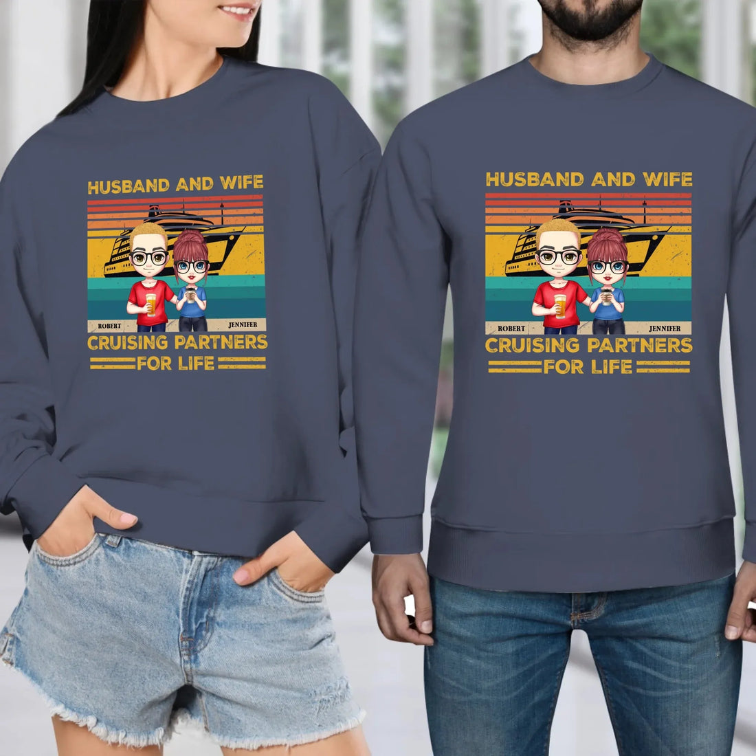 Husband And Wife Cruising Partners Vintage Vibe - Personalized Gifts For Couples - Unisex Sweater