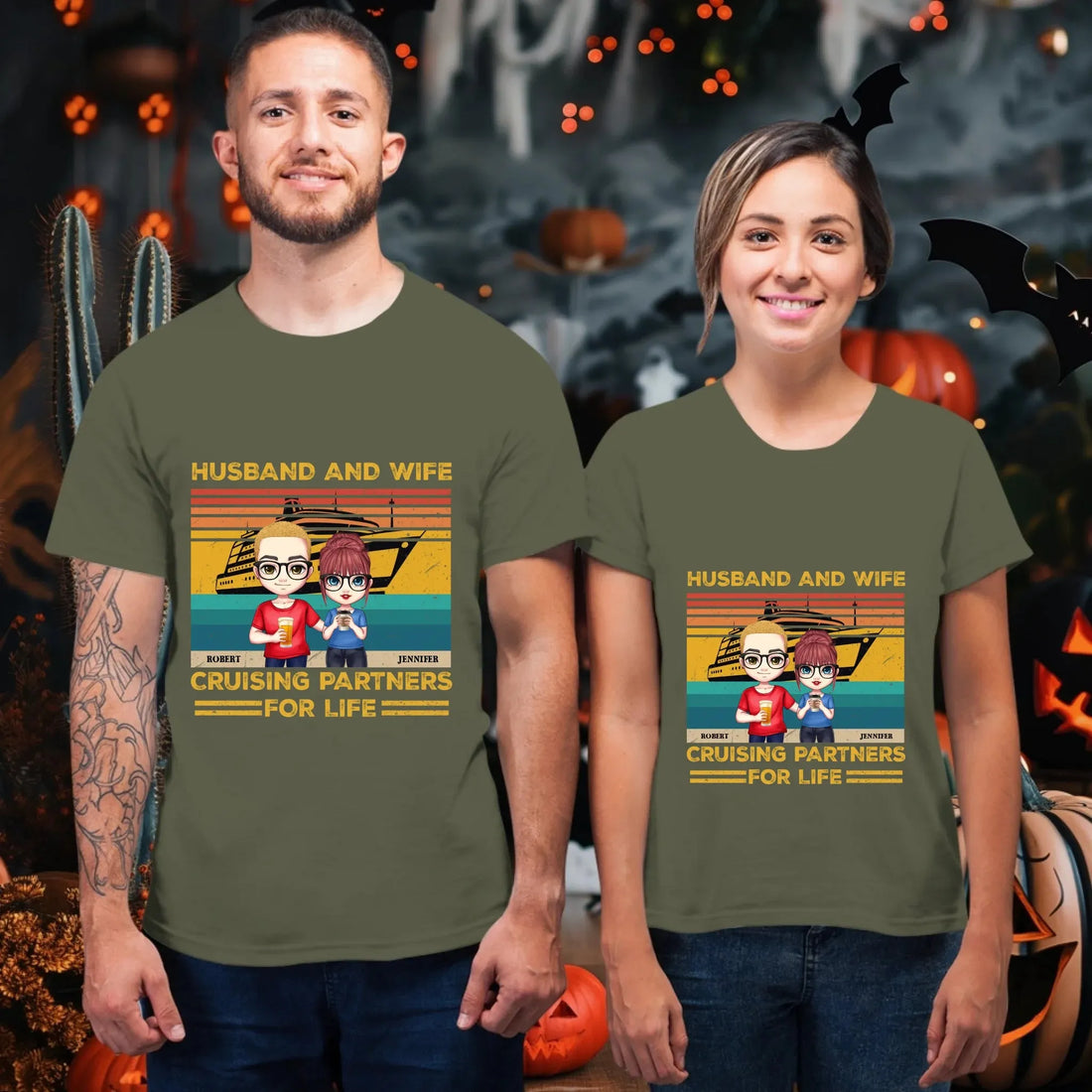 Husband And Wife Cruising Partners Vintage Vibe - Personalized Gifts For Couples - Unisex T-Shirt