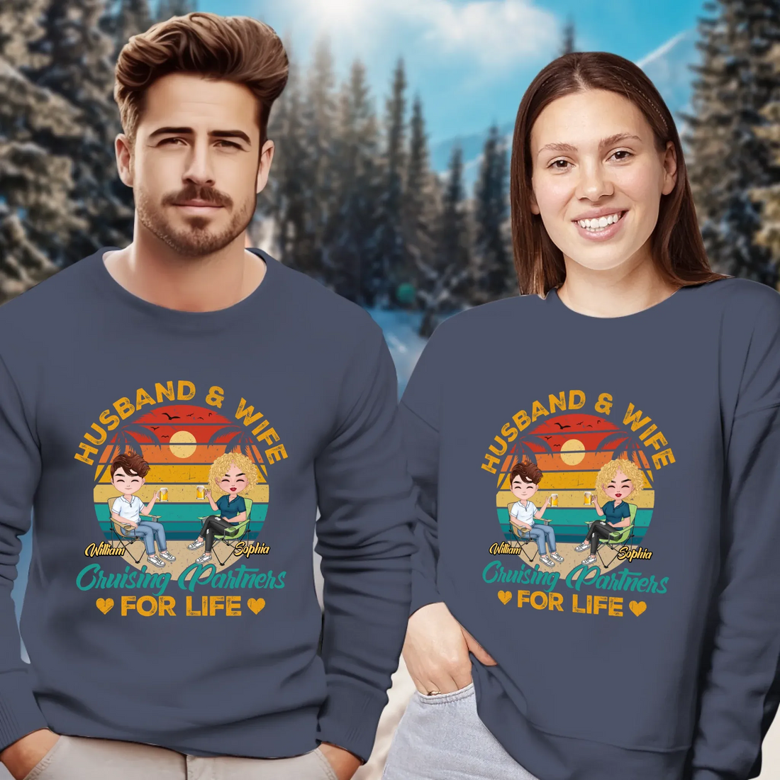 Camping Partners For Life Retro Design - Personalized Gifts For Couples - Unisex Sweater