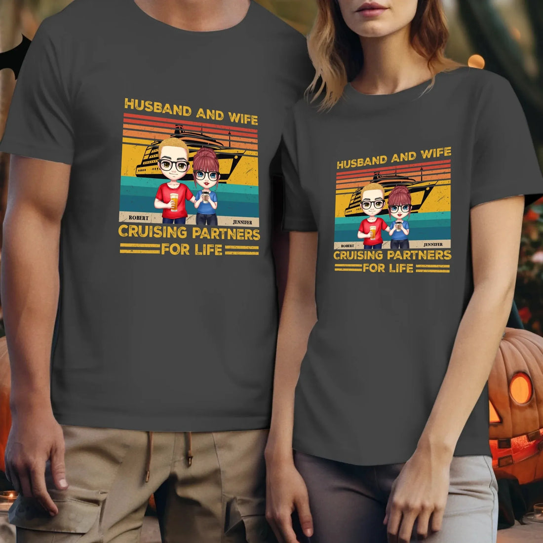 Husband And Wife Cruising Partners Vintage Vibe - Personalized Gifts For Couples - Unisex T-Shirt