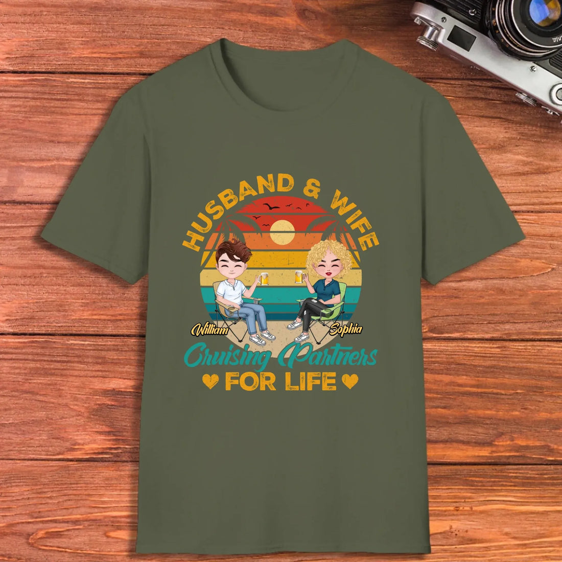 Camping Partners For Life Retro Design - Personalized Gifts For Couples - Unisex T-Shirt