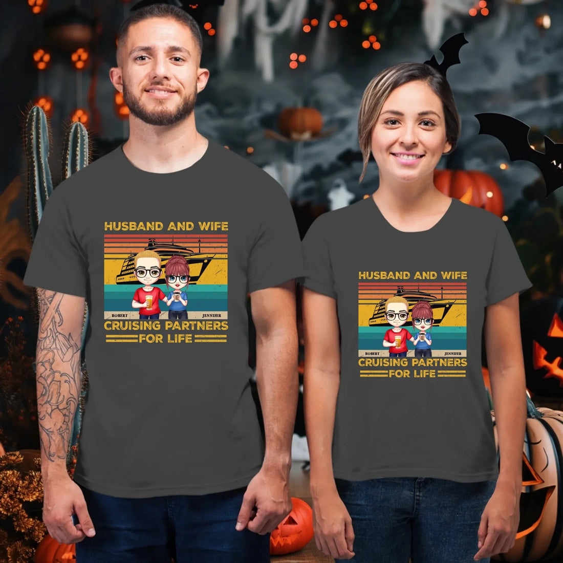 Husband And Wife Cruising Partners Vintage Vibe - Personalized Gifts For Couples - Unisex T-Shirt