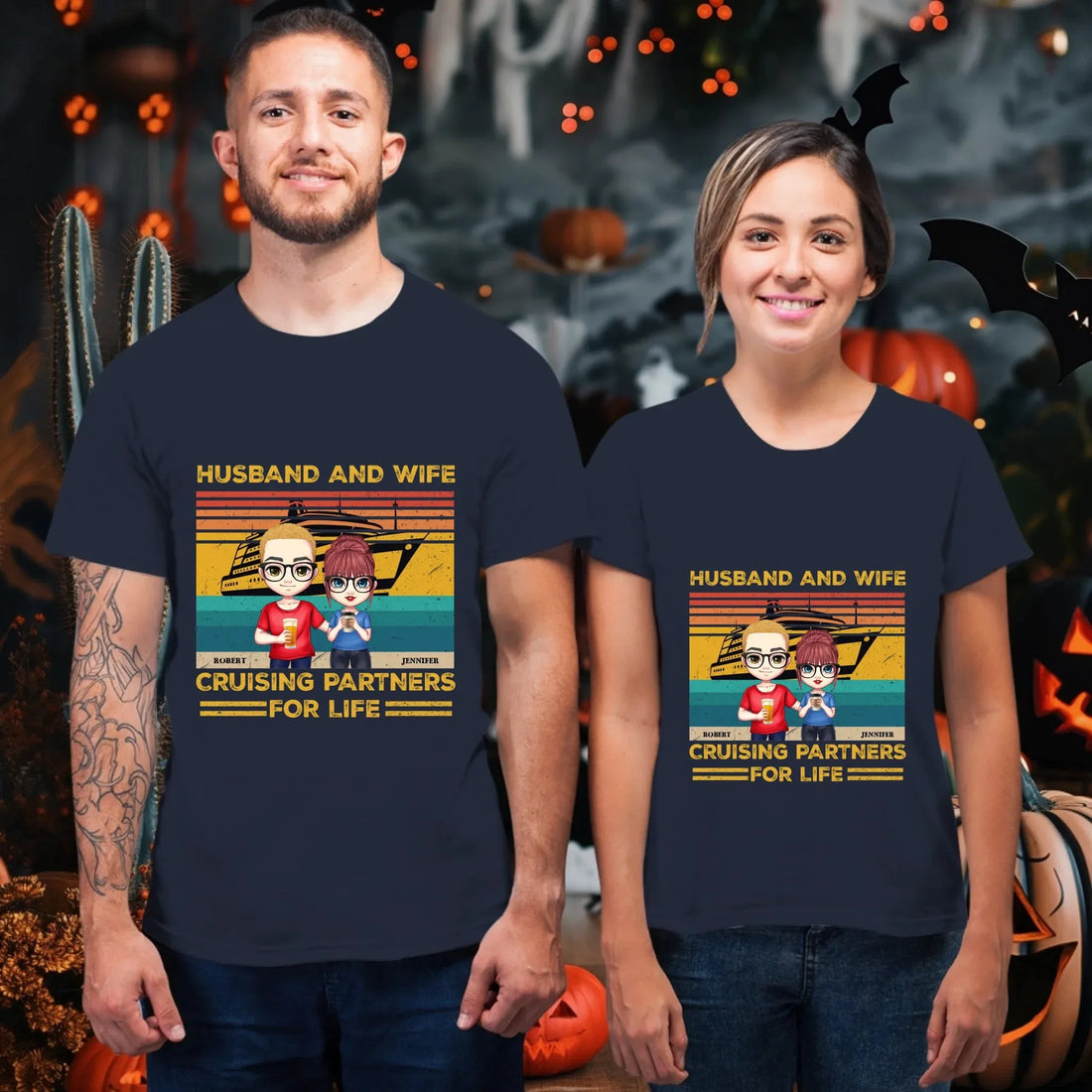 Husband And Wife Cruising Partners Vintage Vibe - Personalized Gifts For Couples - Unisex T-Shirt