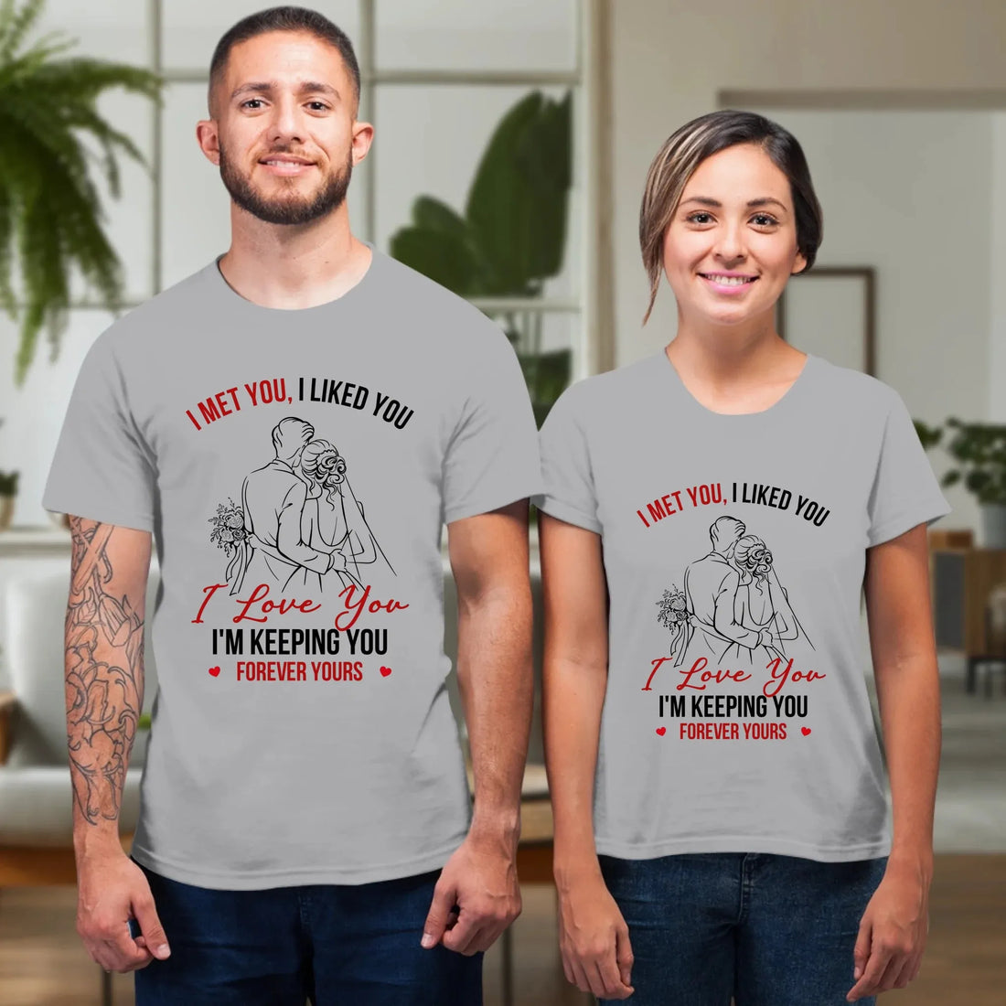 I Met You, Wedding Art Sketch - Personalized Gifts For Couples - Unisex T-Shirt