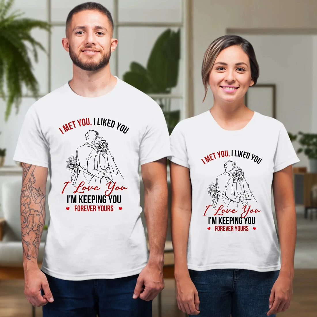 I Met You, Wedding Art Sketch - Personalized Gifts For Couples - Unisex T-Shirt