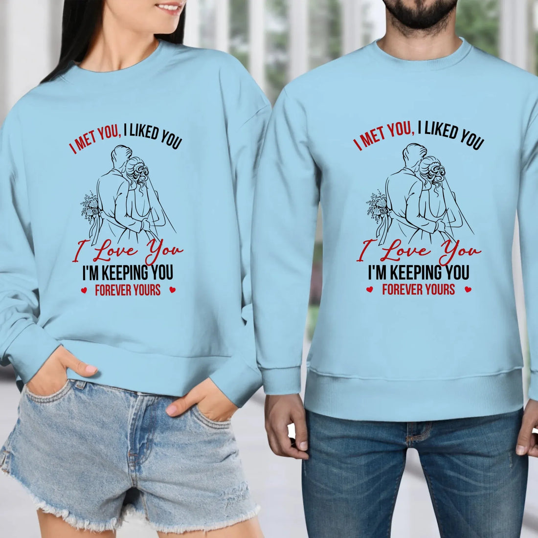 I Met You, Wedding Art Sketch - Personalized Gifts For Couples - Unisex Sweater