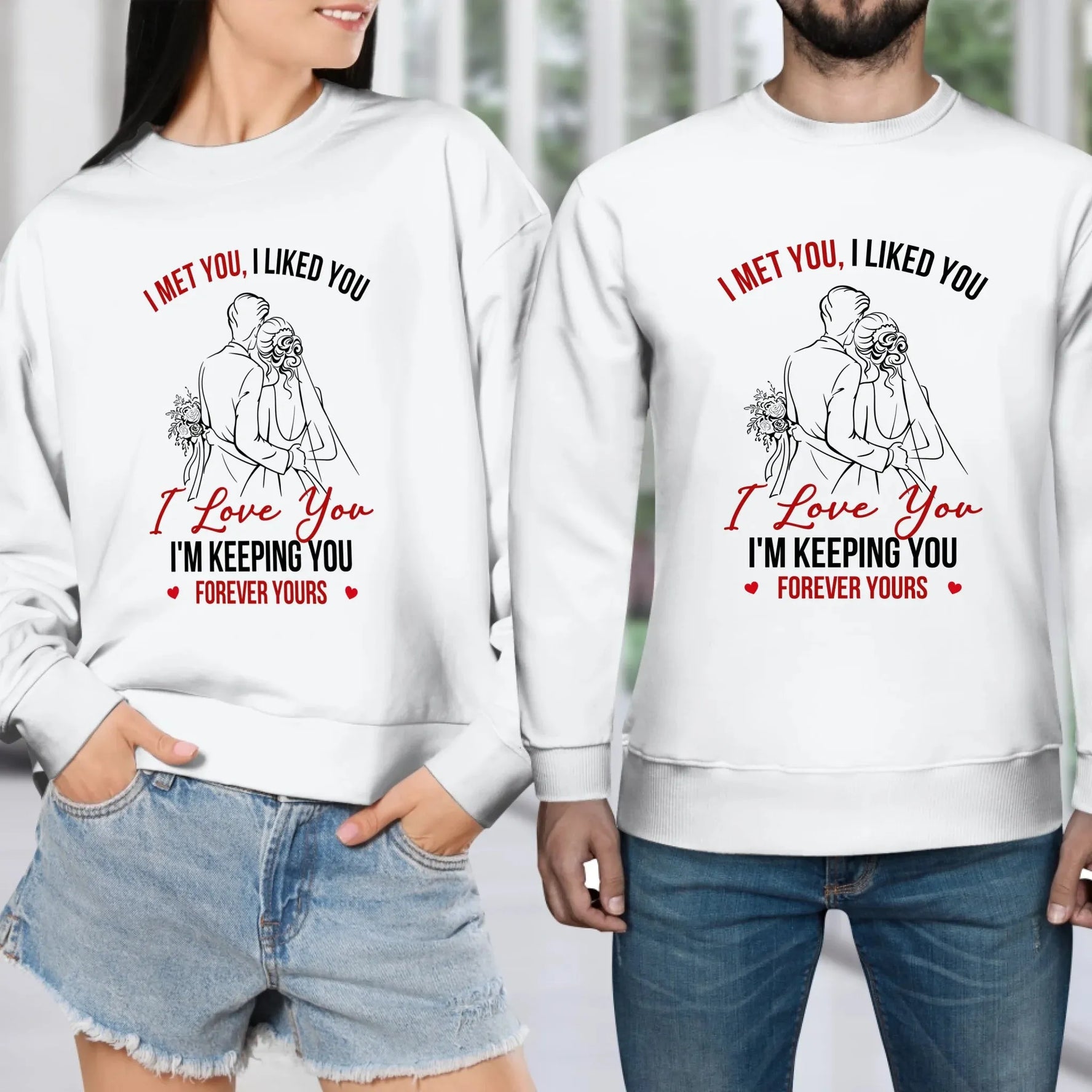 I Met You, Wedding Art Sketch - Personalized Gifts For Couples - Unisex Sweater