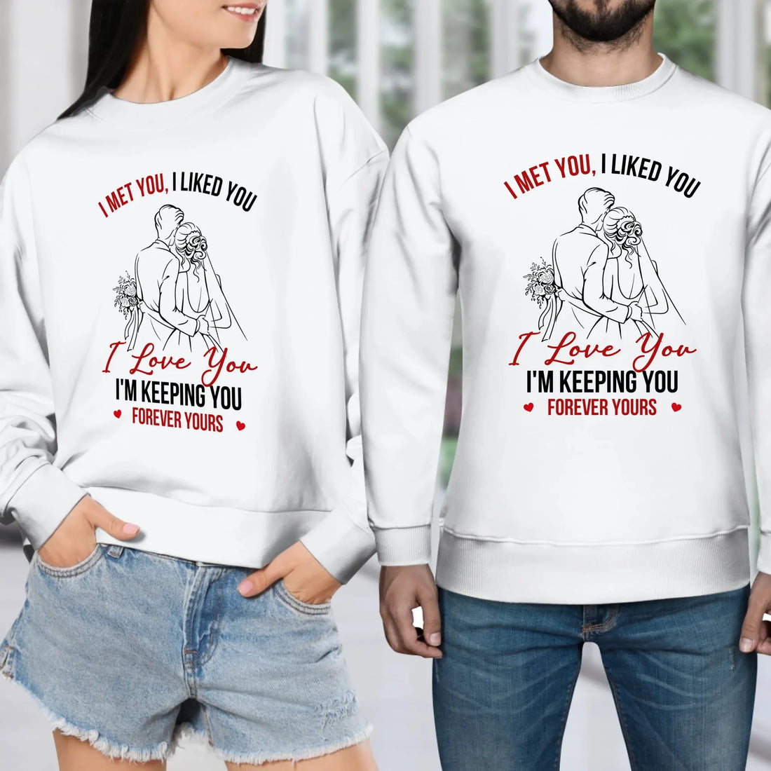 I Met You, Wedding Art Sketch - Personalized Gifts For Couples - Unisex Sweater