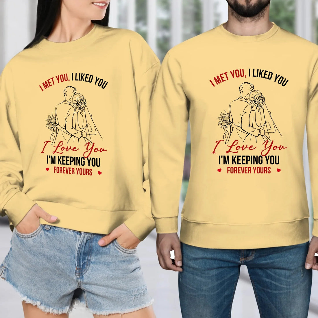 I Met You, Wedding Art Sketch - Personalized Gifts For Couples - Unisex Sweater