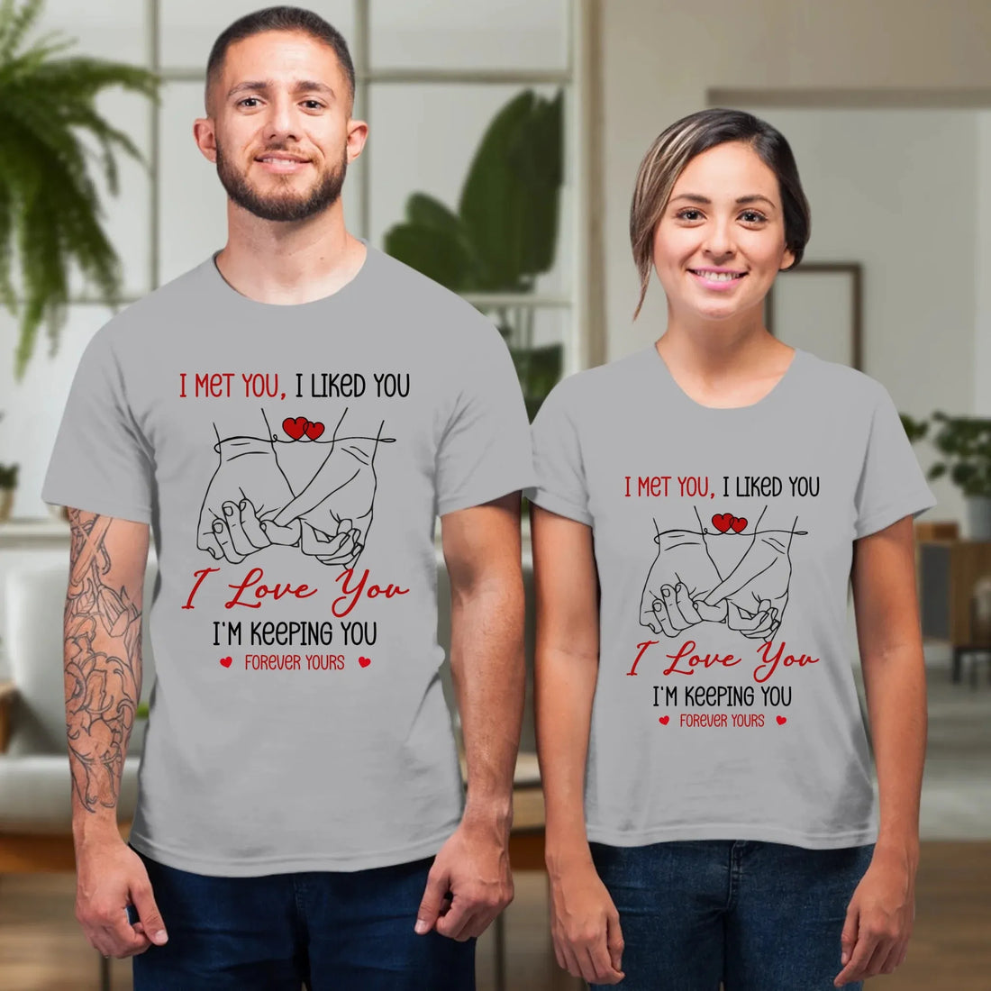 I Met You, Pinky Finger Sketch - Personalized Gifts For Couples - Unisex T-Shirt