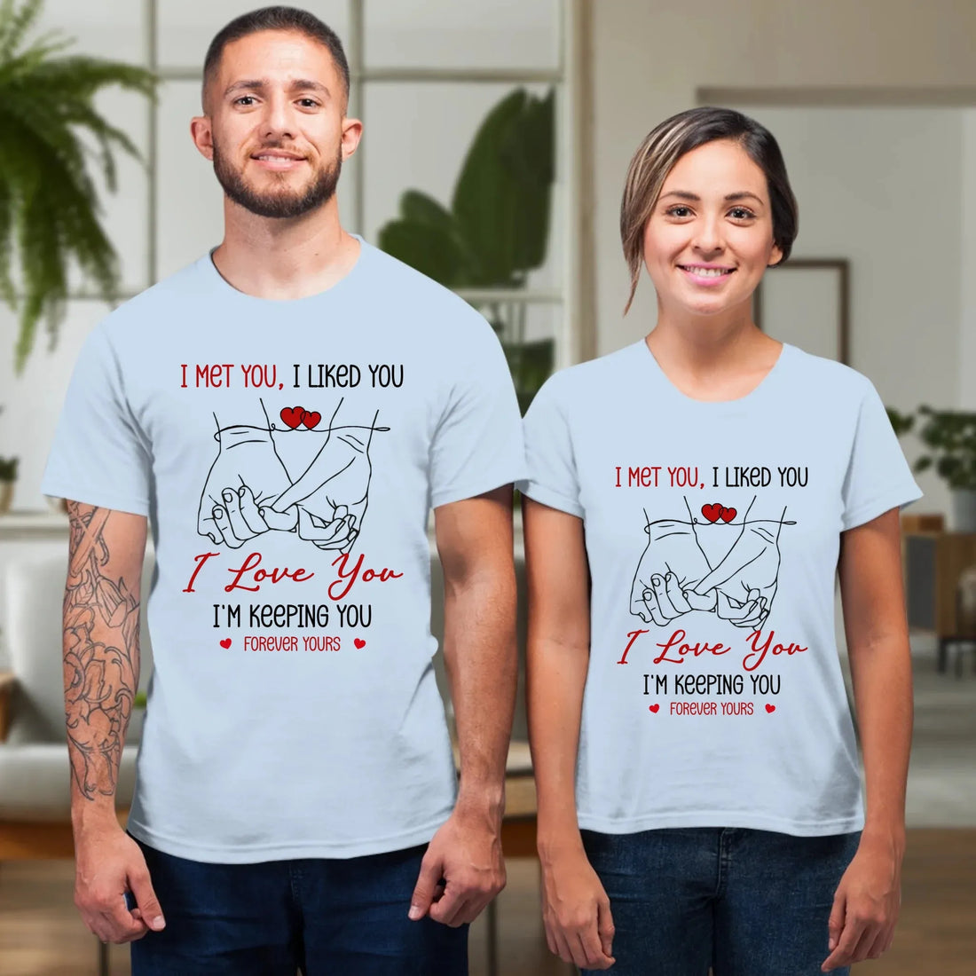 I Met You, Pinky Finger Sketch - Personalized Gifts For Couples - Unisex T-Shirt